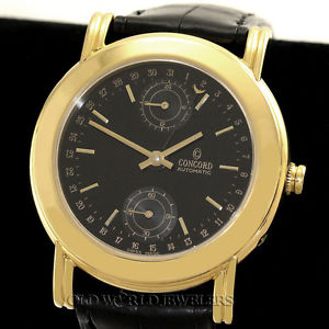 Concord Men's Automatic Date Watch 24 Hour Sub Dial Sub Seconds 18K Yellow Gold