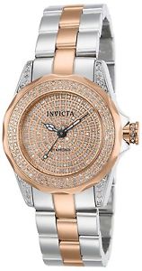 Invicta Womens Two Tone Pro Diver .95ctw Diamond Pave Dial Bracelet Watch