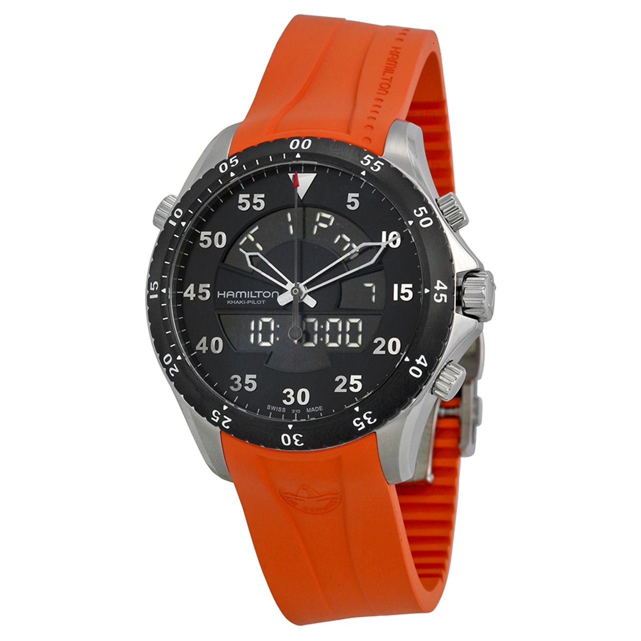 Hamilton Khaki H64554431 Mens Black Dial Dual Quartz Watch with Rubber Strap