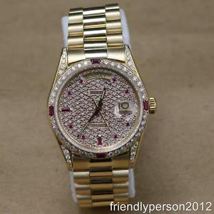 Customized 18K Solid Yellow Gold Day-Date Pave Dia After Market 36mm&18K Band