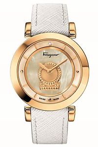 Ferragamo Women's FQ4270015 Minuetto Diamond Gold IP MOP Dial Leather Wristwatch