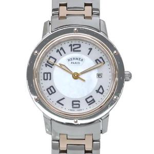 HERMES Clipper Classic CP1.321 White Shell SS RG Quartz Watch Only MC #1474