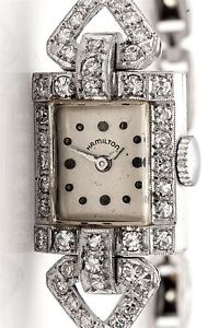 Antique 1940s $6000 2ct VS G Diamond HAMILTON Platinum Ladies Watch WTY