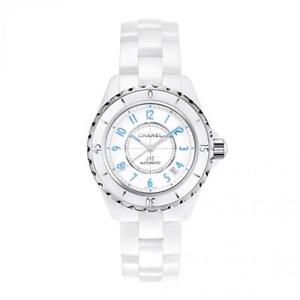CHANEL WOMEN'S WHITE CERAMIC BAND & CASE S. SAPPHIRE AUTOMATIC WATCH H3827