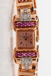 $10,000 RETRO 14k Rose Gold TEMPUS 4ct Natural Ruby Diamond Ladies Watch WTY