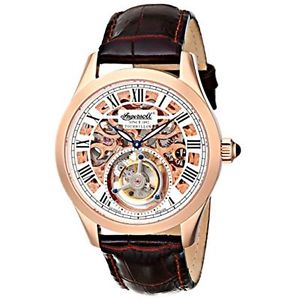Ingersoll IN5102RG Mens White Dial Analog Mechanical Watch with Leather Strap