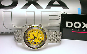 DOXA SUB 750T GMT Divingstar Yellow Dial Stainless Steel Watch With Box & Card
