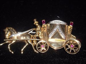 297 18k YG bucherer watch carriage diamond ruby pin 28.5 grams