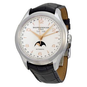 Baume and Mercier Clifton Moonphase Black Alligator Leather Mens Watch 10055