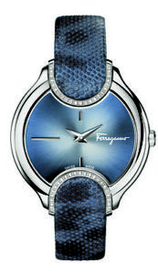 Ferragamo Women's FIZ040015 Signature Diamonds Blue Leather Wristwatch