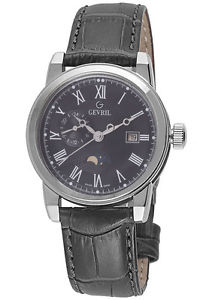 Gevril Men's 2530 CORTLAND Black Dial Black Leather Date Wristwatch