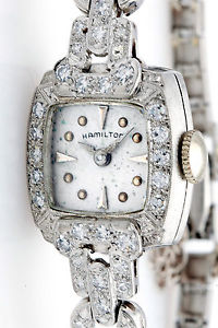 Antique 1950s $7000 Hamilton VS G 2ct Diamond Platinum Ladies Watch WARRANTY