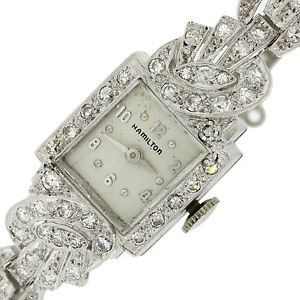 Antique Art Deco Platinum 1.34ctw Diamond Hamilton Manual 14mm Jewelry Watch
