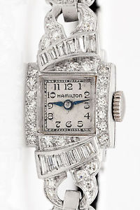 Antique 1940s $6000 3ct VS G Baguette Diamond HAMILTON Platinum Ladies Watch 21g