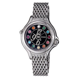 Fendi Women's 'Crazy Carats' Black Crystal Dial Stainless Steel Watch