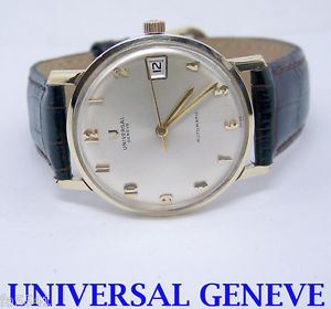 14K UNIVERSAL GENEVE Mens Micro Rotor AUTOMATIC Watch Cal 218-27 EXLNT* SERVICED