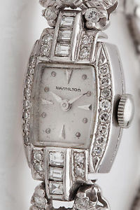 Antique 1940s $10000 3ct VS G Emerald Cut Diamond Platinum Hamilton Ladies Watch