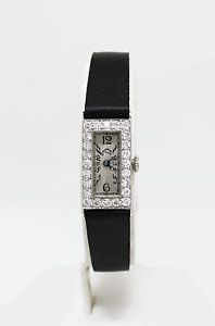 Art Deco Platinum Lady's Diamond Bezel Rectangular Watch