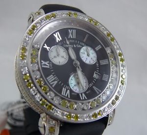 Benny and & Co 7.5ct White Yellow Diamonds Quartz Chronograph Watch 47mm