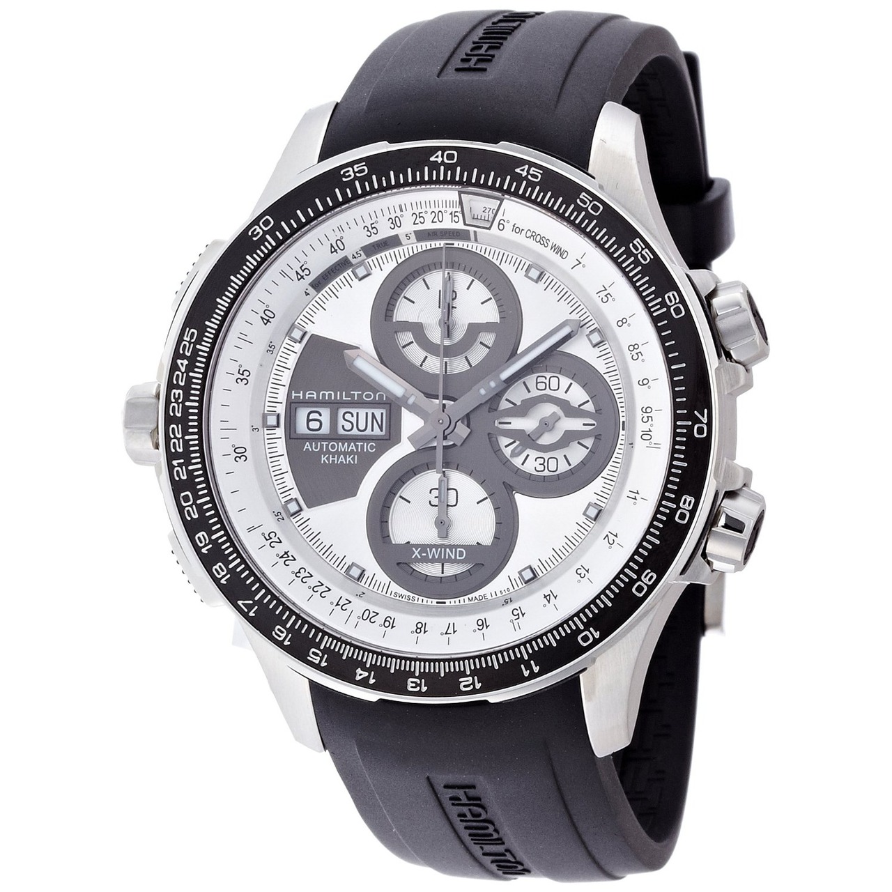 Hamilton X-Wind Khaki Automatic Chronograph Silver Dial Black Rubber Mens Watch