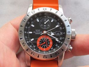GLYCINE AIRMAN CHRONO 3 TIMEZONES GMT AUTOMATIC REF3840,BIG SIZE 48mm WITH CROWN