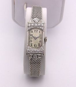 Ladies Platinum 1920's International Schaffhaussen Diamond Watch, 14K Bracelet