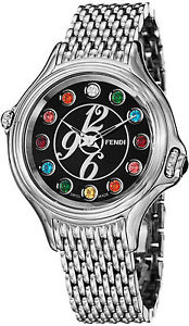 Fendi Women's F105031000T05 CrazyCarats Black Dial Stainless Steel Quartz Watch