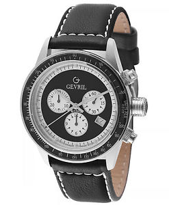 Gevril Men's A2110 Tribeca Chronograph Luminous Black Leather Date Wristwatch