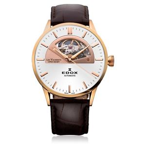 Edox 85014 37R AIR Mens Watch LES VAUBERTS Open Heart Automatic Brown Leather