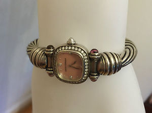 David Yurman Women Bracelet Watch Silver Ice Collection Diamond Bezel Tourmaline