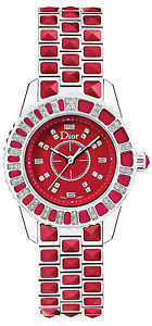 Christal Red Dial Diamond Ladies Watch