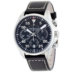Hamilton Mens H64666735 Black Leather Swiss Automatic Watch with Black Dial