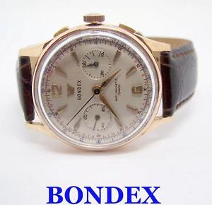 18k Rose BONDEX Winding CHRONOGRAPH Watch Landeron 51 c.1950s* EXLNT* SERVICED