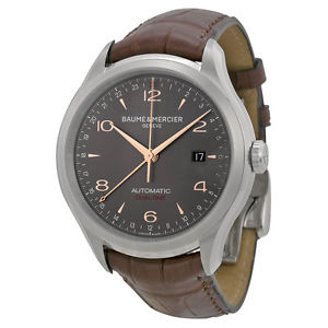 Baume and Mercier Clifton Dual Time Brown Alligator Leather Mens Watch 10111