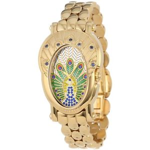 Brillier Royal Plume Ruby And Multicolor Crystal Peacock Bracelet Watch 18-09