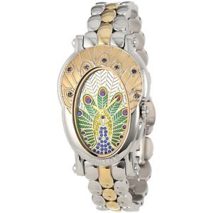 Brillier Royal Plume Ruby And Multicolor Crystal Peacock Bracelet Watch 18-10