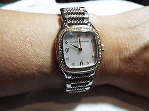 David Yurman Stainless Steel 18K 25MM Mother of Pearl Face Cable Watch