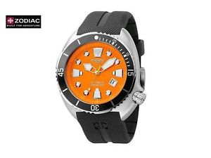 ZODIAC ZO8002 Men Round AUTOMATIC Diver Steel Watch Black Silicone Orange Dial