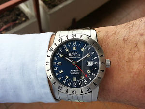 GLYCINE Airman 2000 World Timer Blue Dial Automatic Over Size *FANTASTIC* 20 ATM