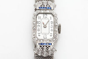 Antique 1920s $6000 1.25ct Blue Sapphire Diamond Platinum Filigree Ladies Watch
