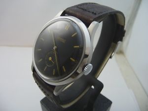 EBERHARD RARE MILITARY STYLE OVERSIZED BLACK GILTED DIAL WATCH!  1930/40