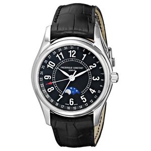 Frederique Constant Mens FC-330B6B6 Index Black Leather Strap Watch