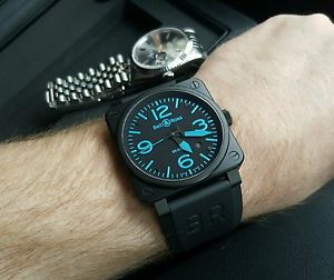 ☆ MINT ☆ BELL & ROSS BR93-02 WATCH BLUE ☆ 42 MM ☆ BOXED, ACCESSORIES & PAPERS ☆