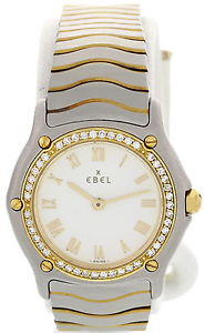 Ladies Ebel Classic Wave 18K YG & SS & Diamond Watch 181930X