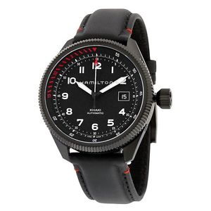 Khaki Takeoff Air Zermatt Automatic Black Dial Black Leather Men's Watch