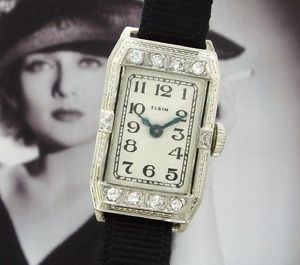 BEAUTIFUL Ladies' Deco Era Elgin Diamond Cocktail Watch w/ Period Box - SERVICED