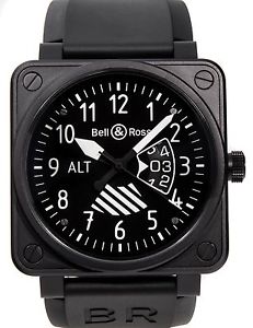 Bell and Ross BR01 Altimeter Black Automatic Strap Mens Watch BR0196-Altimeter