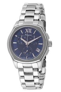 Ferragamao Men's FLF930015 'LUNGARNO CHRONO' Silver Steel Date Blue Dial Watch