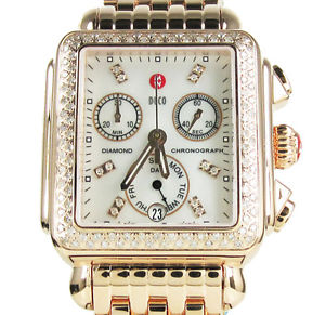 0.66ct Ladies Diamond Michele Pearl Dial Deco Day Rose Gold Steel Band Watch