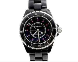 Chanel J12 Black Ceramic 38mm Medium Size Unisex Watch with Ruby Markers Rubies